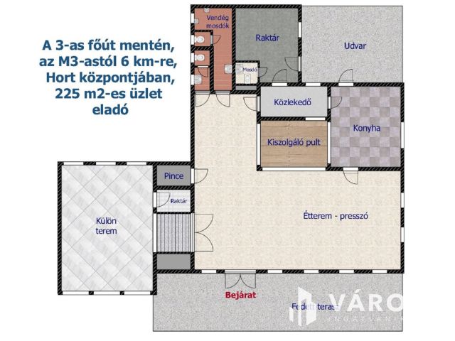 A 3-as főút mentén, Hort központjában 225 m2-es üzlet eladó